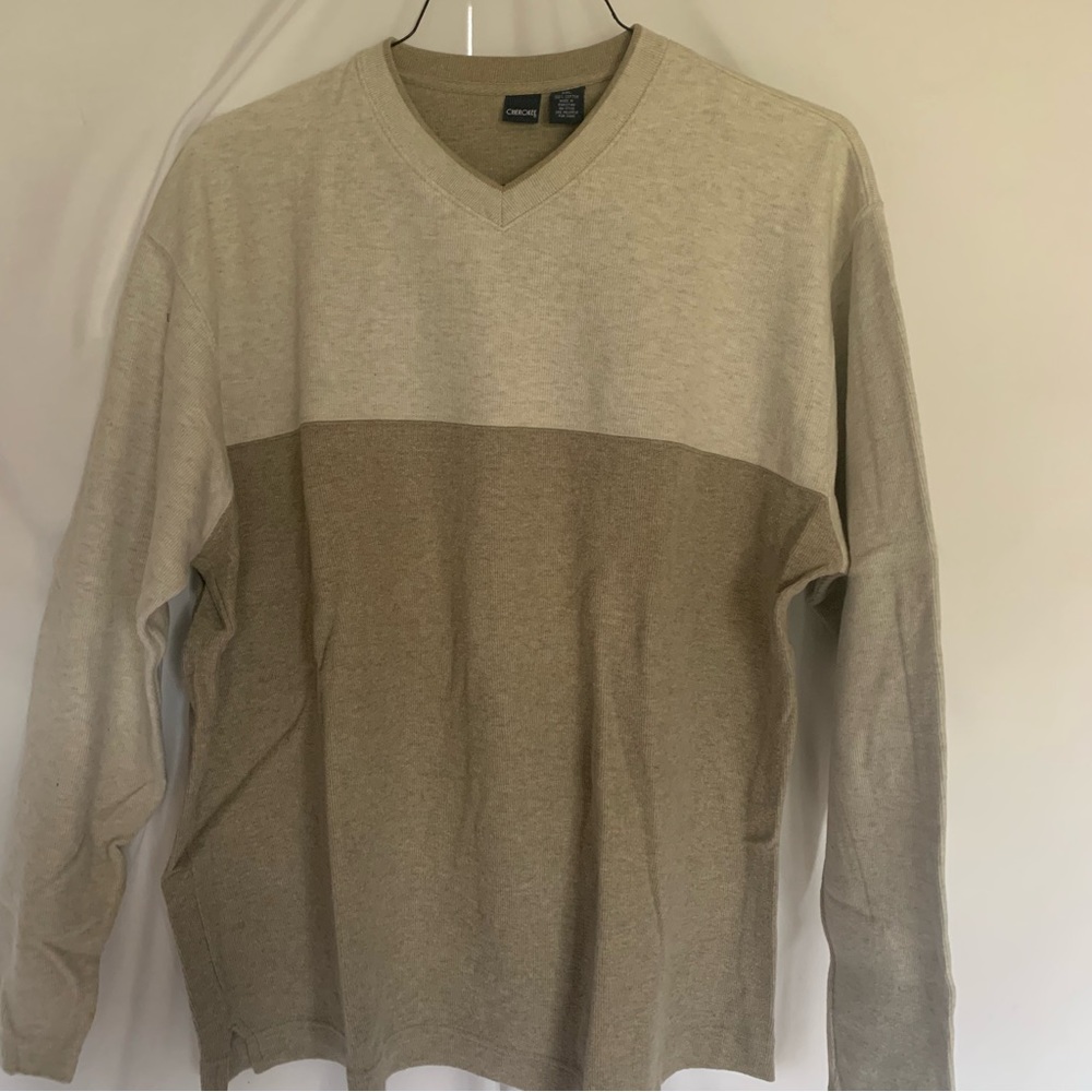 Cherokee Mens Cotton Two-Tone Tan V-Neck Sweater